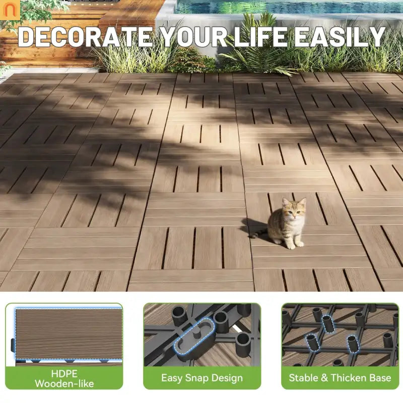 Outdoor Deck Tiles HDPE Dark Brown All Weather 12x12in