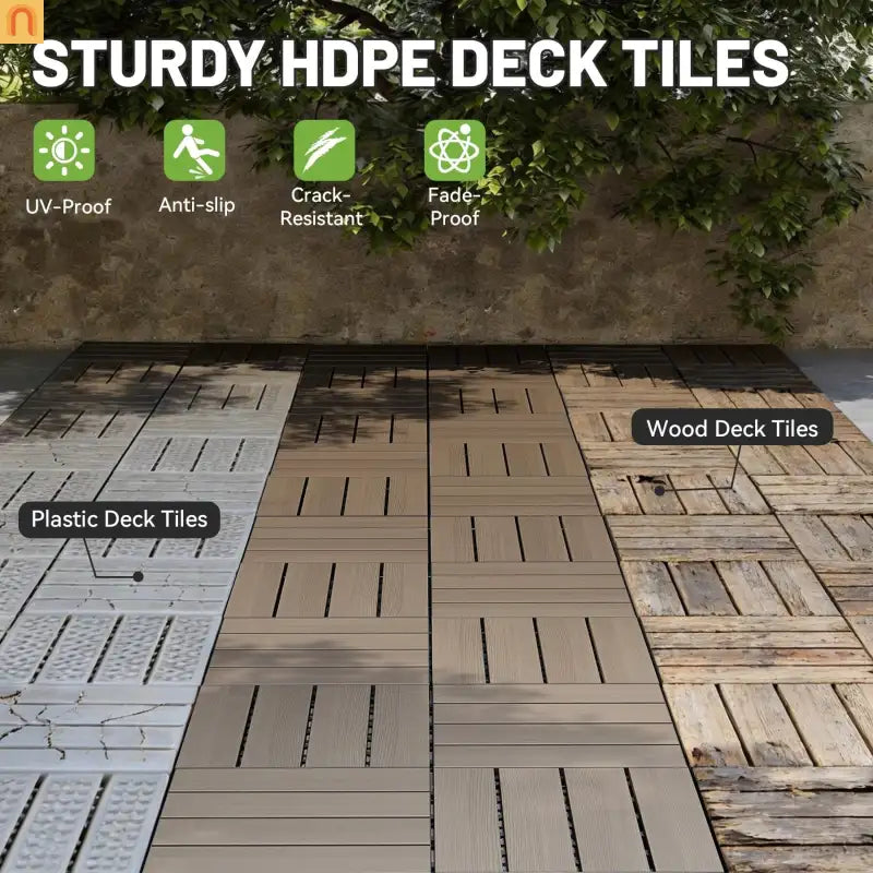 Outdoor Deck Tiles HDPE Dark Brown Interlocking 12x12in 9 Piece