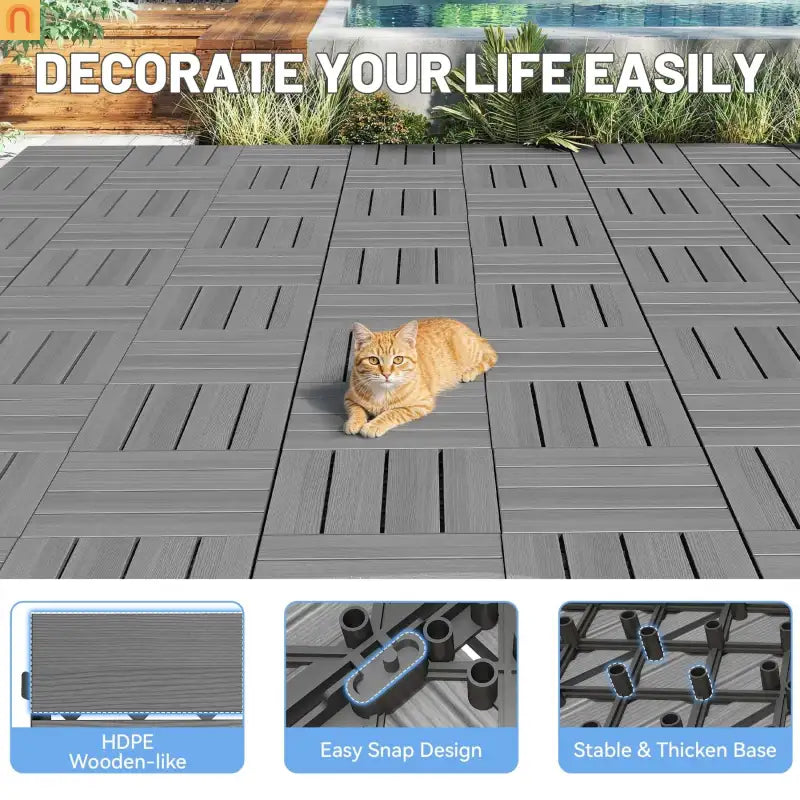 Outdoor Deck Tiles HDPE Dark Gray Interlocking 12x12in Waterproof