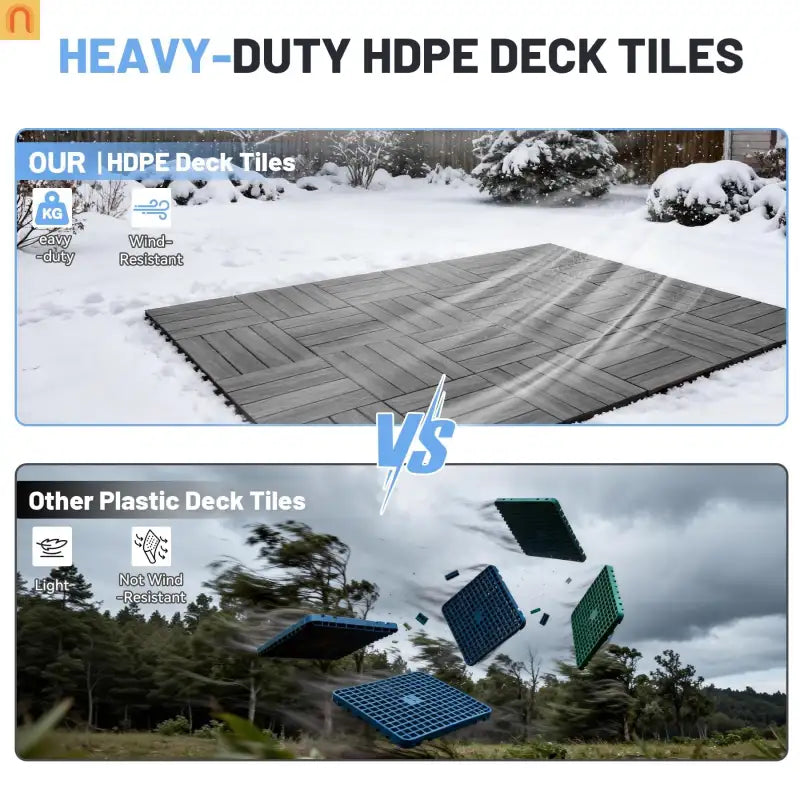 Outdoor Deck Tiles HDPE Dark Gray Interlocking 12x12in 9 Piece