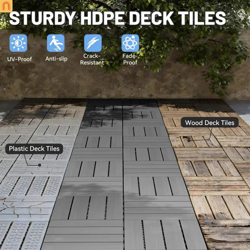 Outdoor Deck Tiles HDPE Dark Gray Interlocking 12x12in 9 Piece