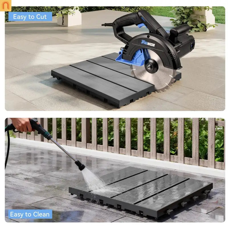 Outdoor Deck Tiles HDPE Dark Gray Interlocking 12x12in 9 Piece