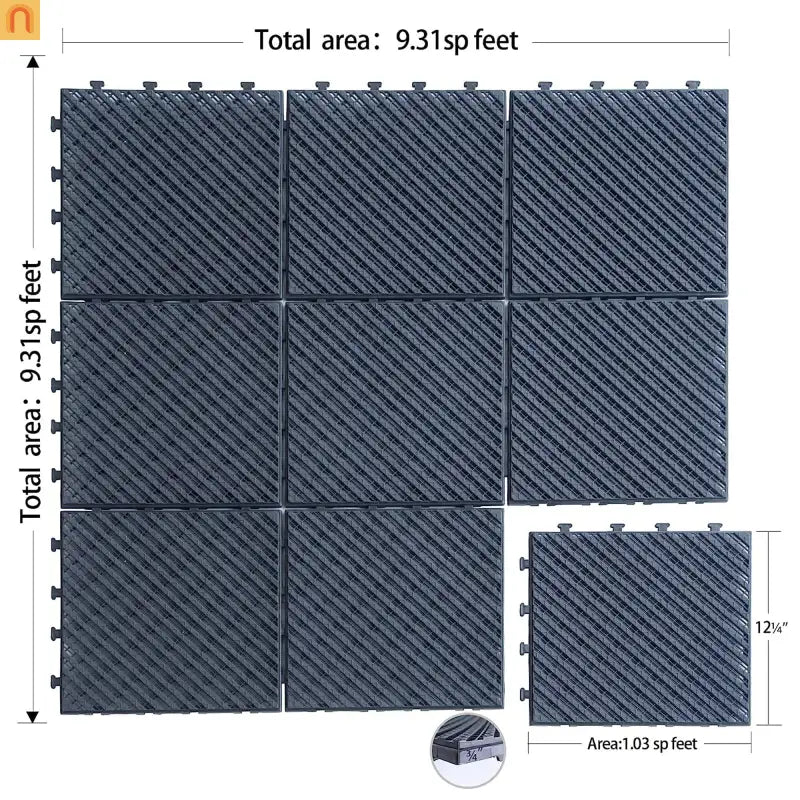 Outdoor Composite Deck Tiles 12x12" Dark Gray Interlocking