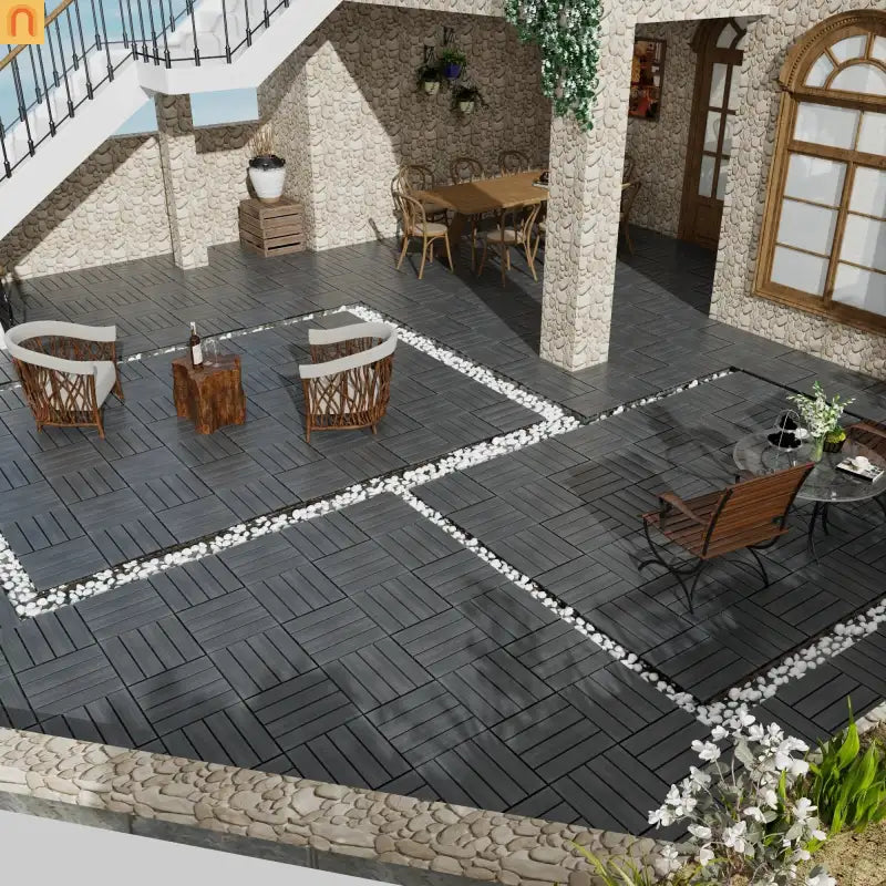 Outdoor Deck Tiles WPC Dark Gray 11.8in Pack of 22