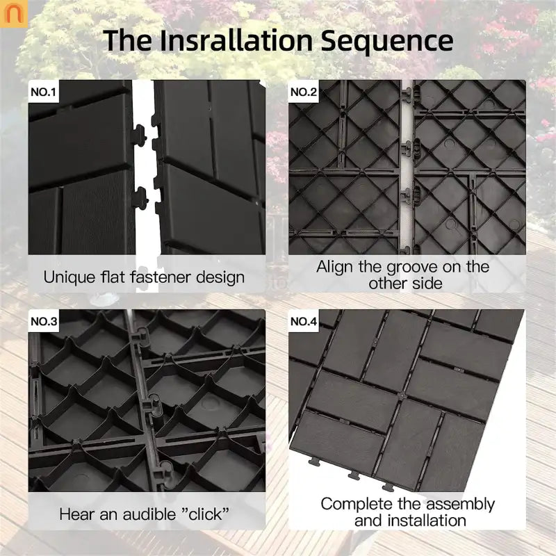 Outdoor Deck Tiles Interlocking Plastic Gray Checkered 12x12 in Pack of 36