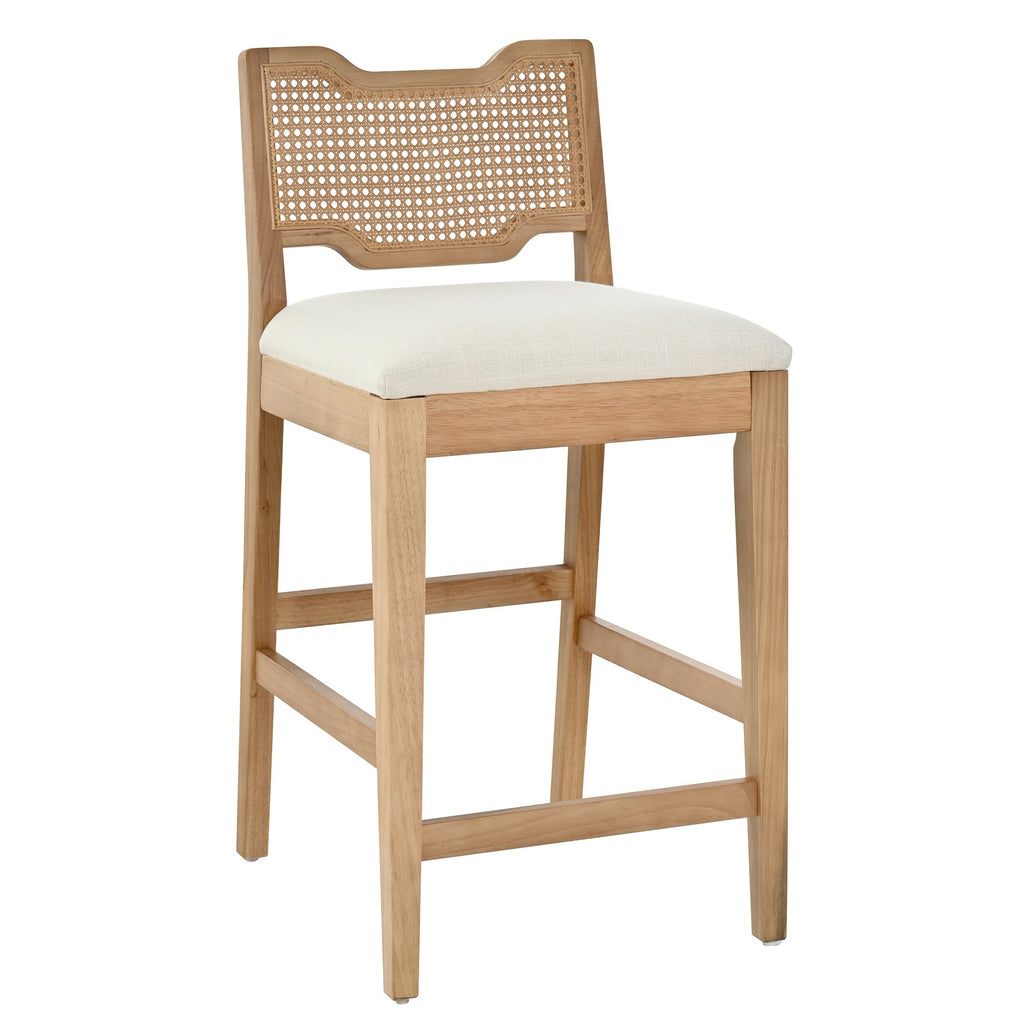28 in Farmhouse Barstools Set of 2, Upholstered Iron Counter Stools with Rattan Backrest
