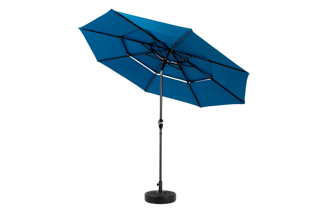 Patio Umbrella Auto Tilt 3 Tier Aluminum Dark Blue 10 Ft Crank