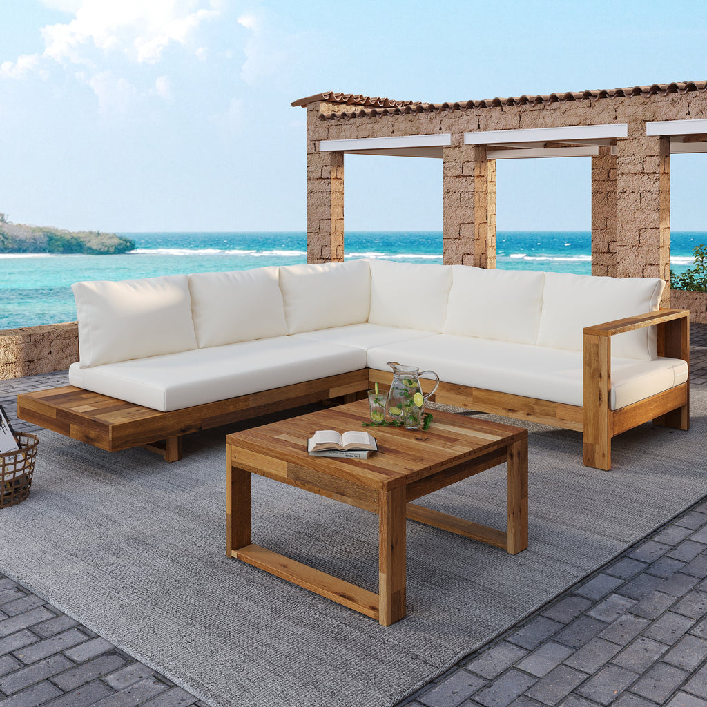 Outdoor Sectional Set Acacia Wood 4-Piece Teak
