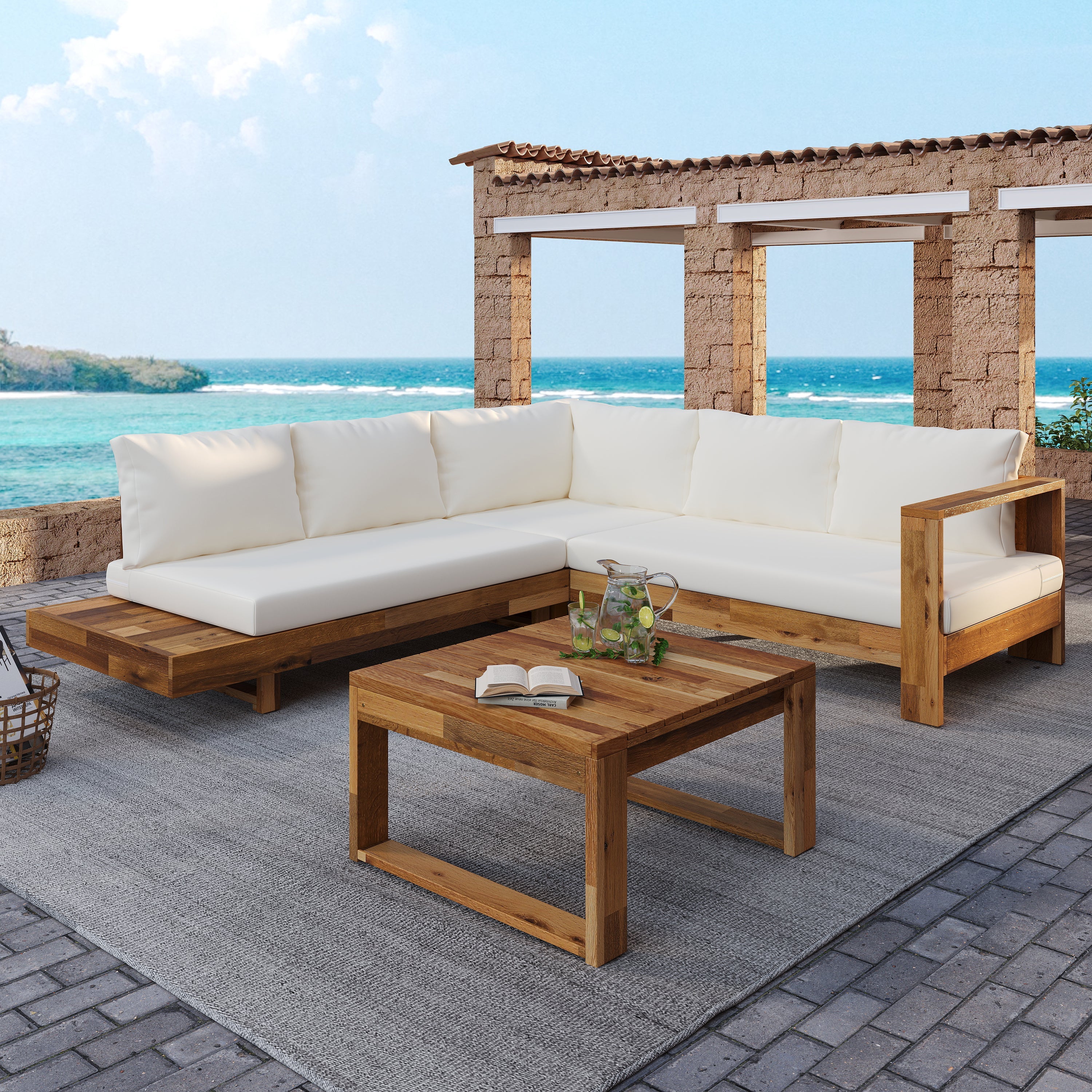 Outdoor Sectional Set Acacia Wood 4-Piece Teak