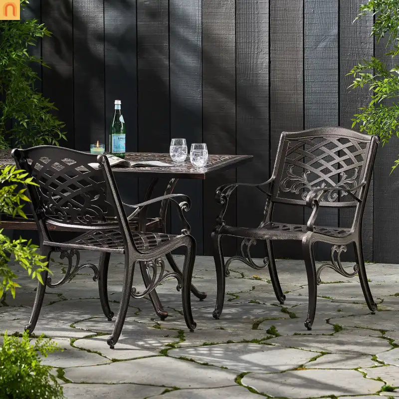 Outdoor Dining Chair Cast Aluminum Bronze 35" Set of 2