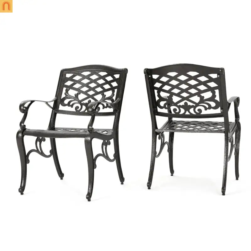 Outdoor Dining Chair Cast Aluminum Bronze 35" Set of 2