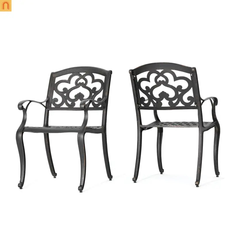 Outdoor Dining Chair Cast Aluminum Copper Ornate Set of 2 37in