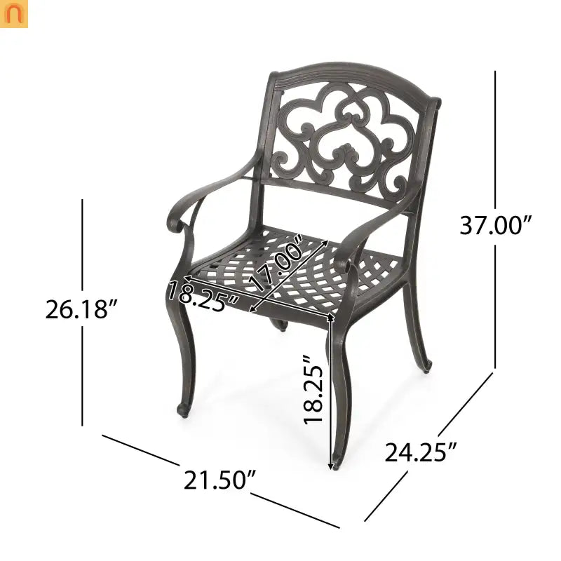 Outdoor Dining Chair Cast Aluminum Copper Ornate Set of 2 37in