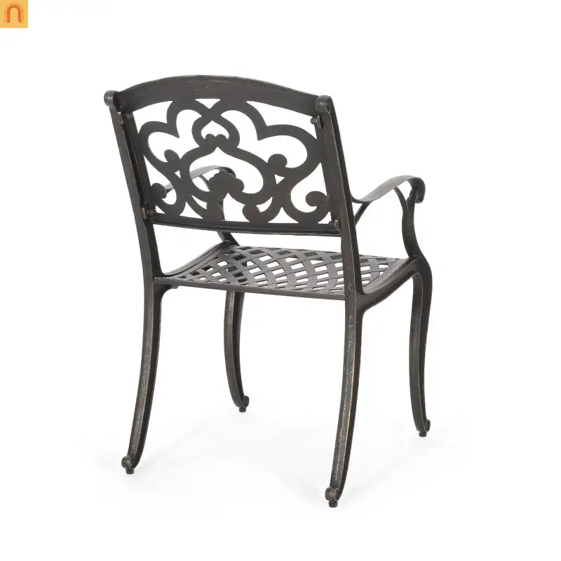 Outdoor Dining Chair Cast Aluminum Copper Ornate Set of 2 37in
