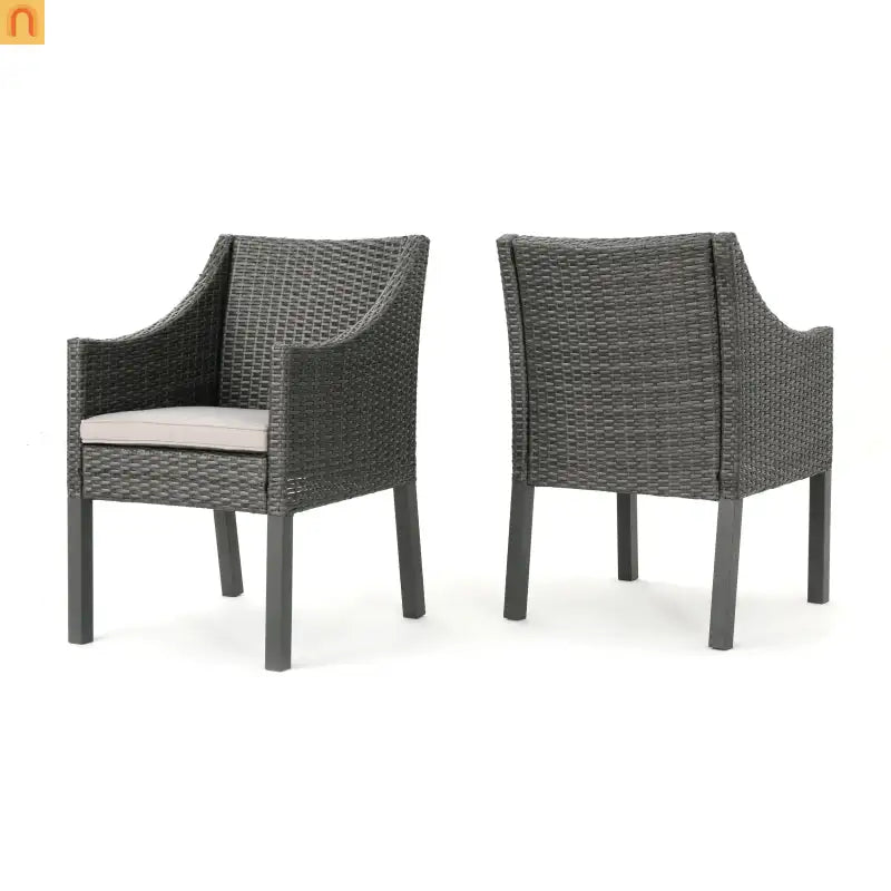 Outdoor Dining Chair Set PE Rattan Gray 2-Pack