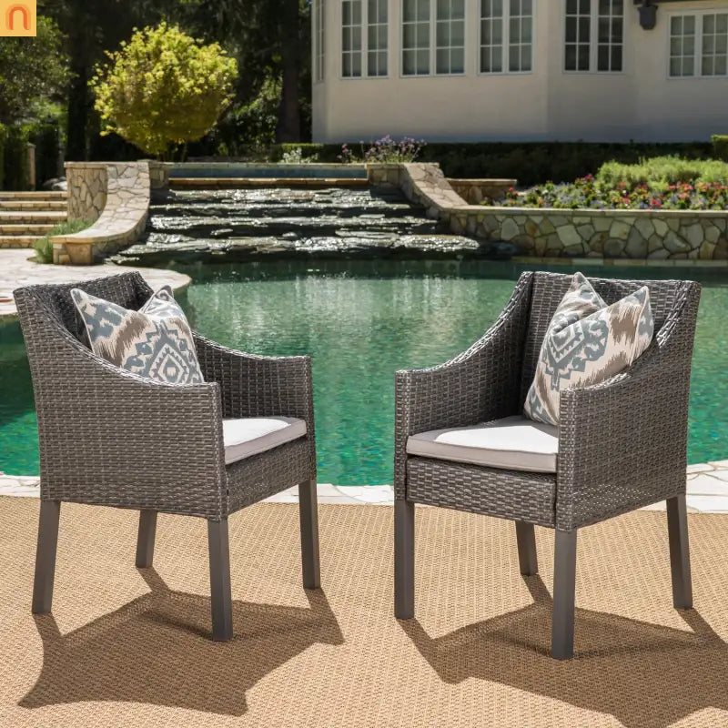 Outdoor Dining Chair Set PE Rattan Gray 2-Pack