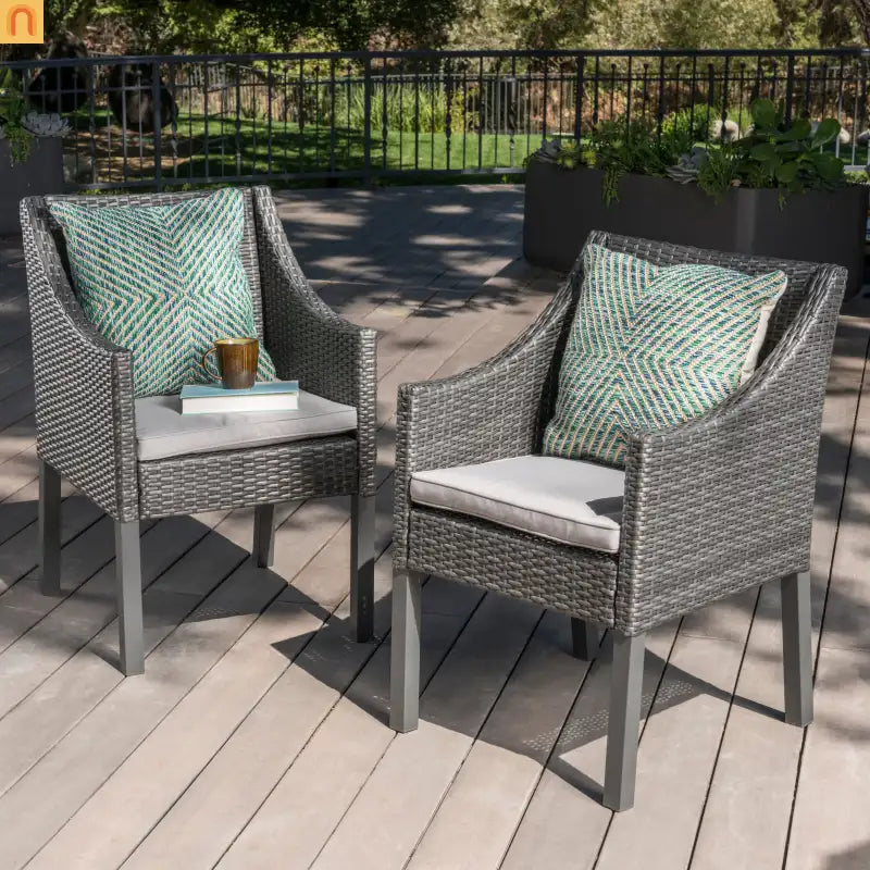 Outdoor Dining Chair Set PE Rattan Gray 2-Pack