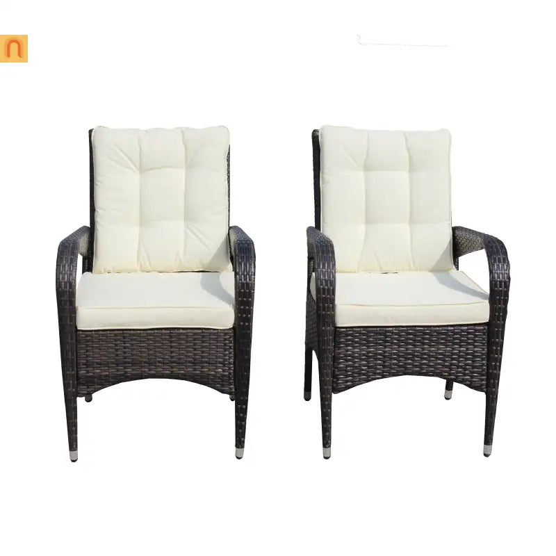 Outdoor Dining Chair PE Rattan Brown Beige Cushion 300 lb Set of 2