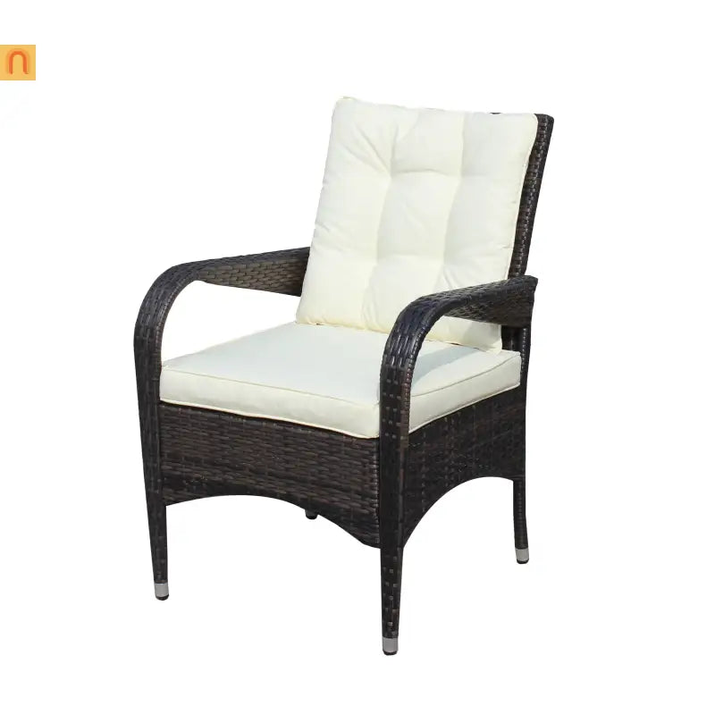 Outdoor Dining Chair PE Rattan Brown Beige Cushion 300 lb Set of 2