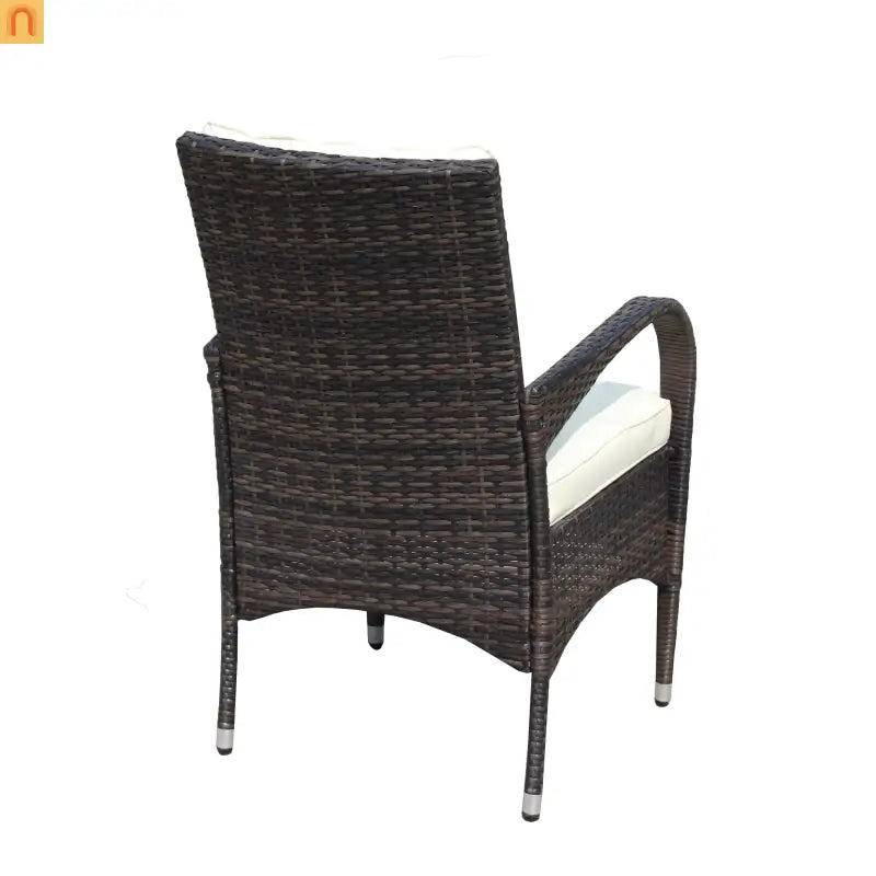 Outdoor Dining Chair PE Rattan Brown Beige Cushion 300 lb Set of 2