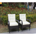 Outdoor Dining Chair PE Rattan Brown Beige Cushion 300 lb Set of 2