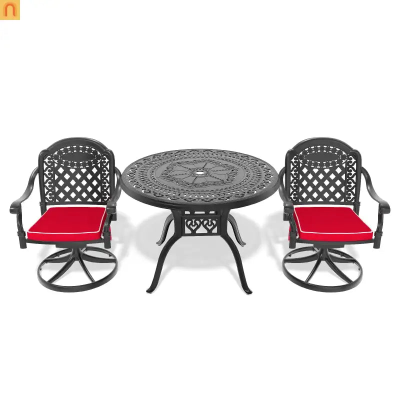 3 Piece Outdoor Dining Set 39" Cast Aluminum Table