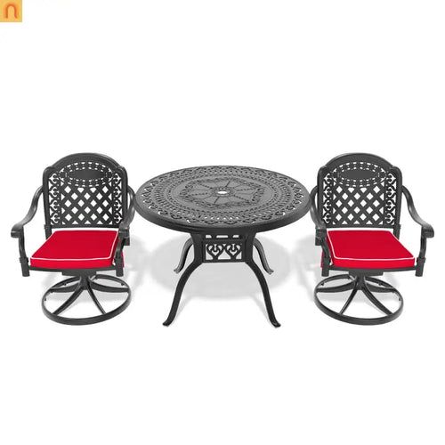 3 Piece Outdoor Dining Set 39" Cast Aluminum Table