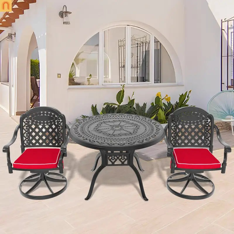 3 Piece Outdoor Dining Set 39" Cast Aluminum Table
