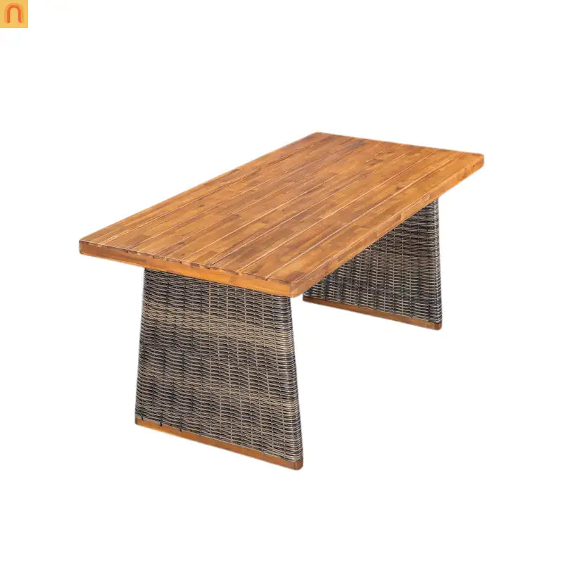 Outdoor Dining Table Acacia Wood Teak Wicker Legs Rectangle 70x31.5in