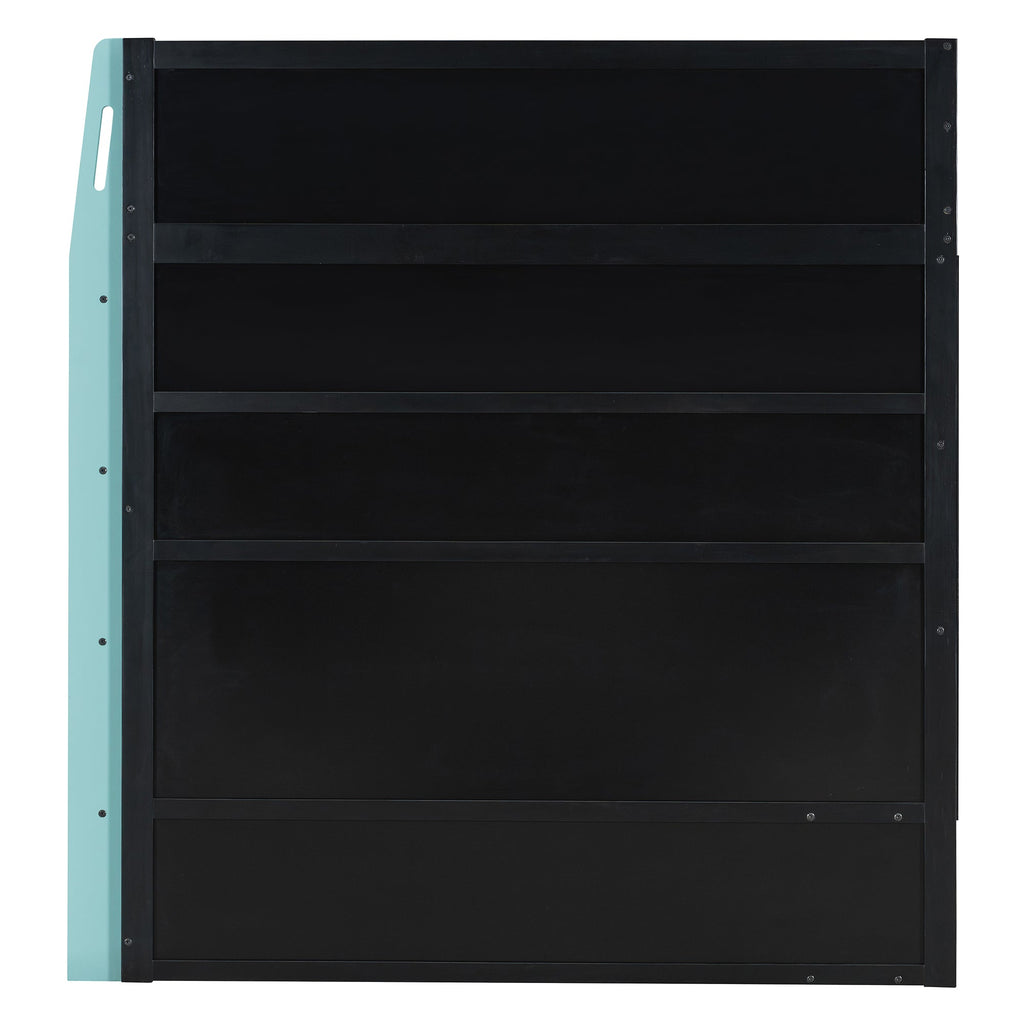 Full Size Wood Loft Bed with Desk, Multi-storage Shelves and RGB Light, Cloud