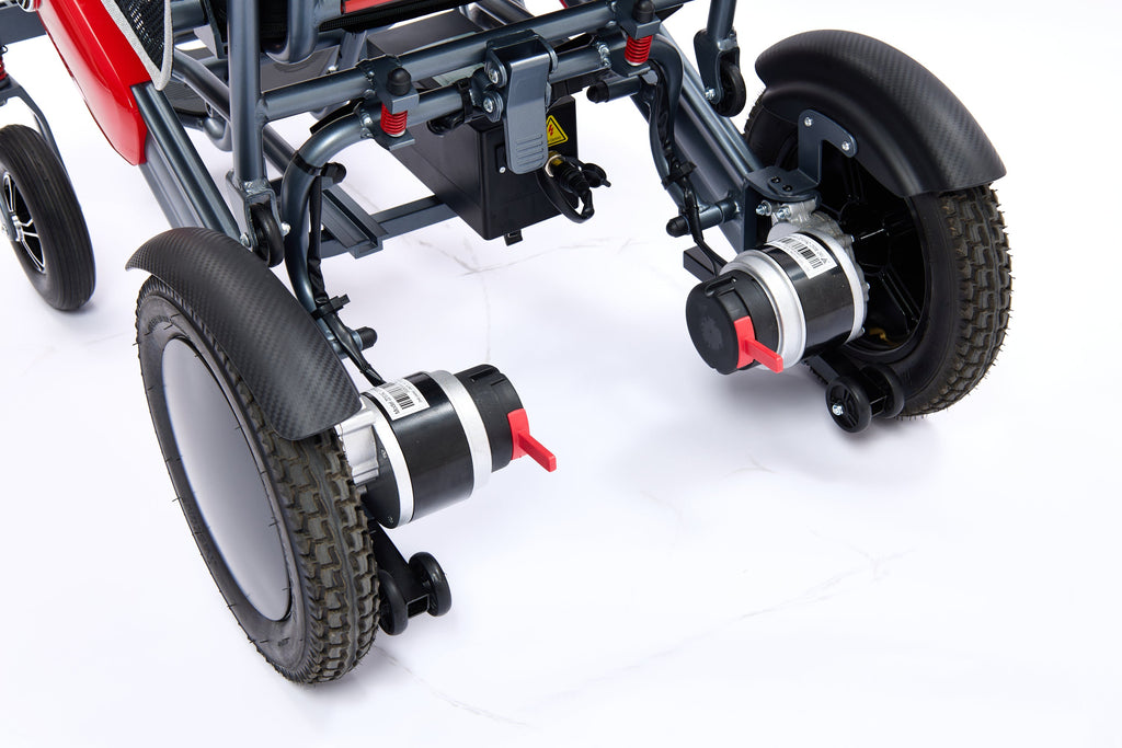 Wheelchair Electric Foldable Aluminum 40 Mile Dual Battery Black Red 42 In