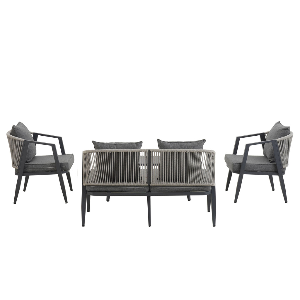 Outdoor Seating Set 4 Piece Bench Chairs Table Iron Gray