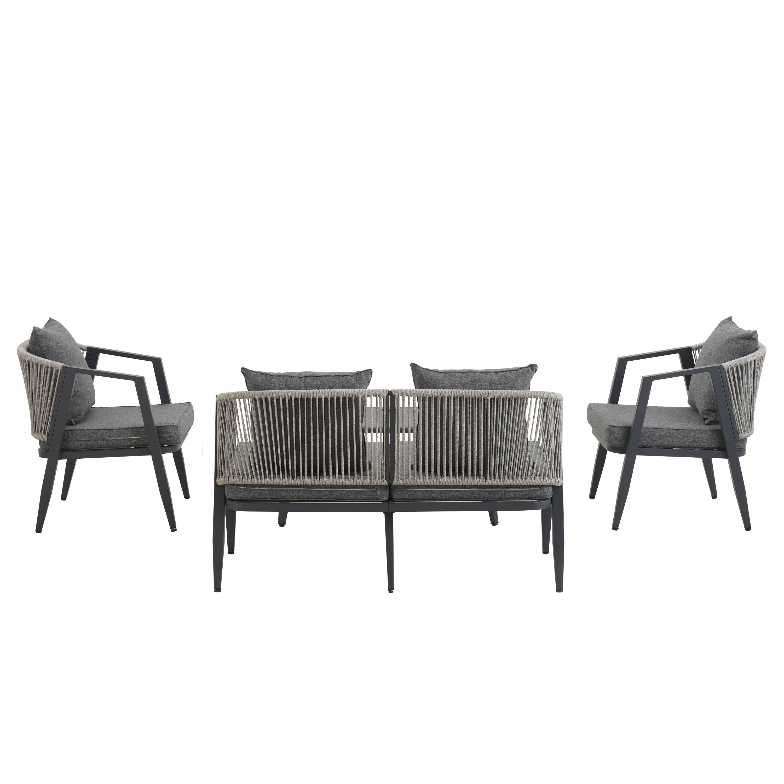Outdoor Seating Set 4 Piece Bench Chairs Table Iron Gray