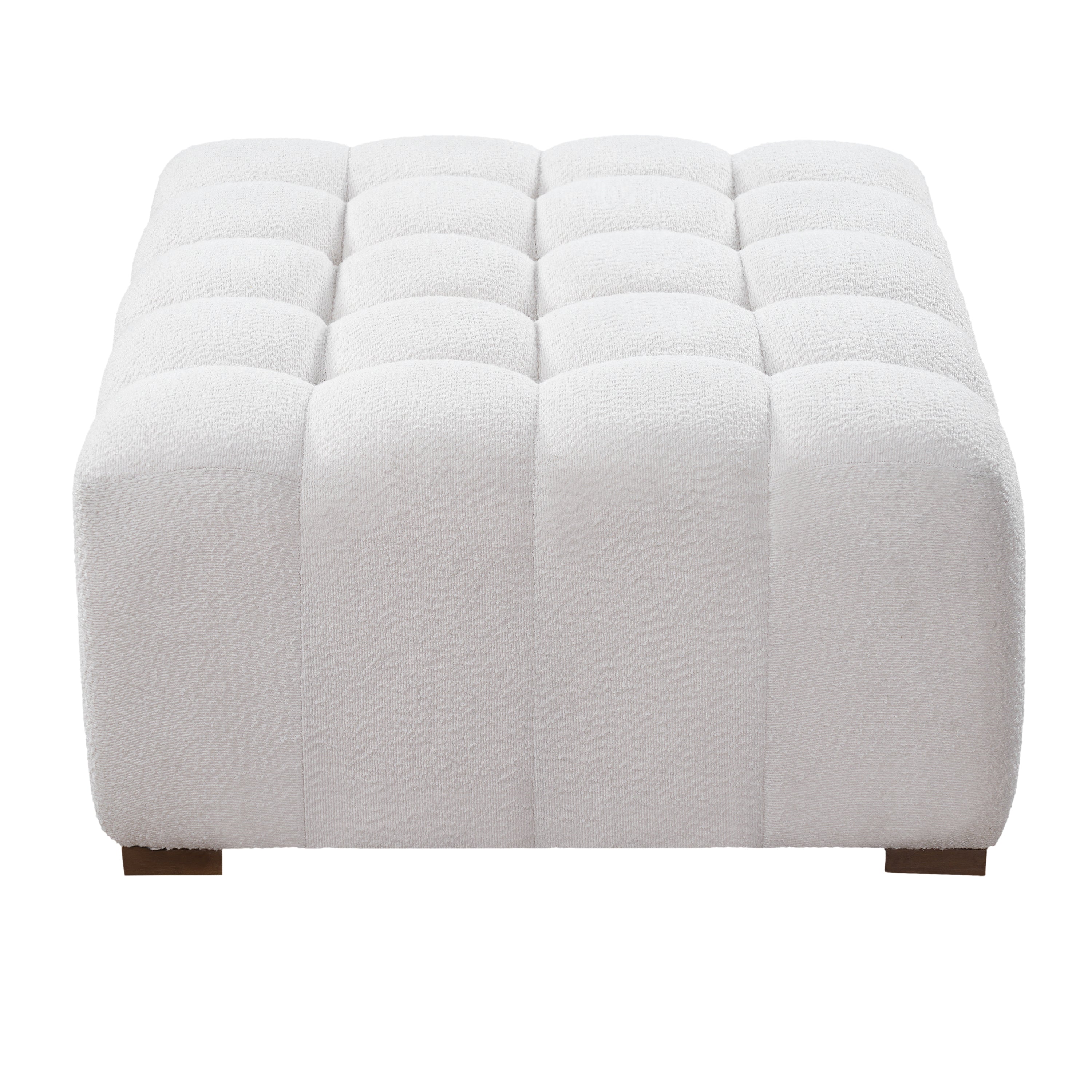 White Boucle Rectangular Ottoman Rubberwood Legs 44.5x35.5x18.5