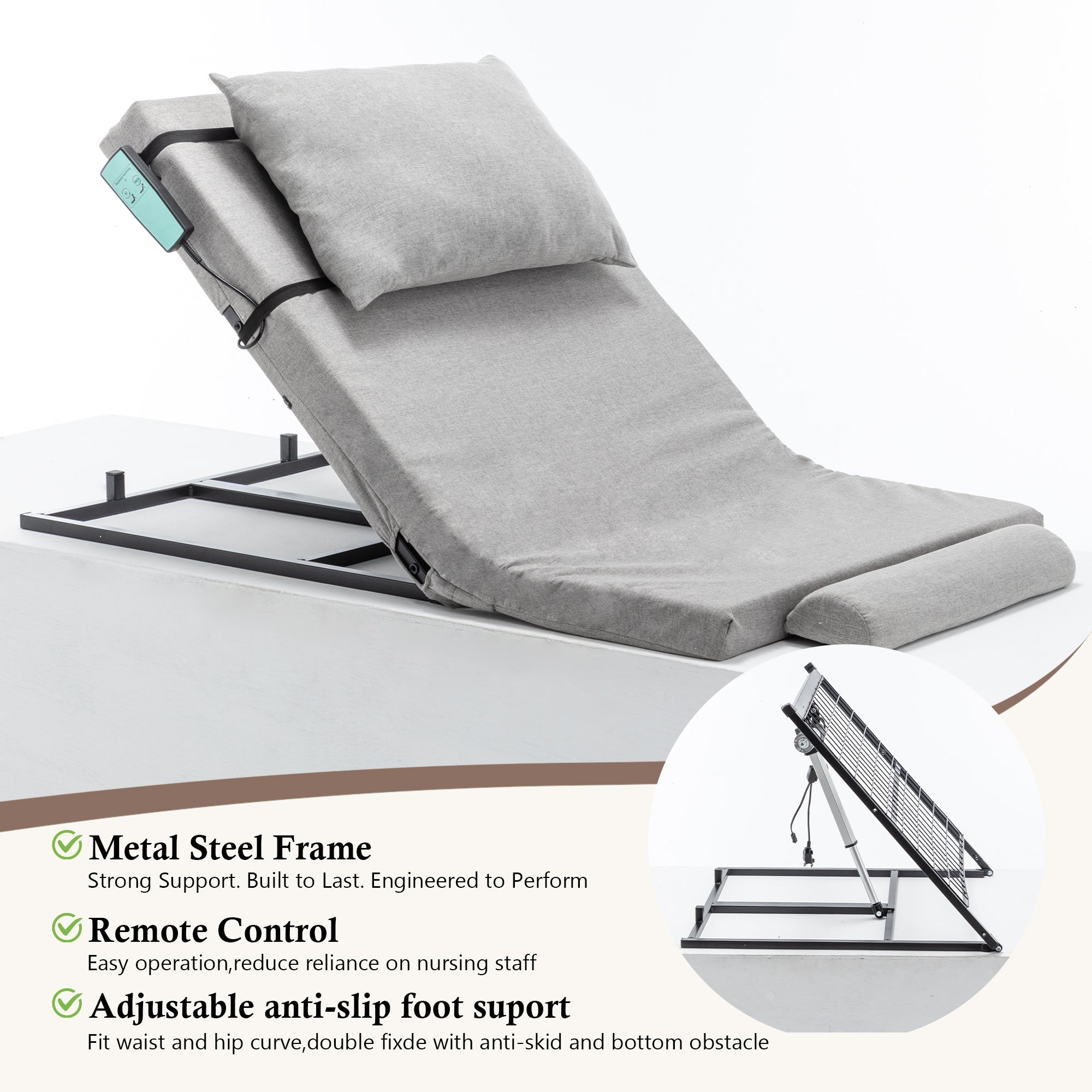 Bed Backrest Electric Adjustable 4-68 Degree Remote Washable 300 LB 47 In