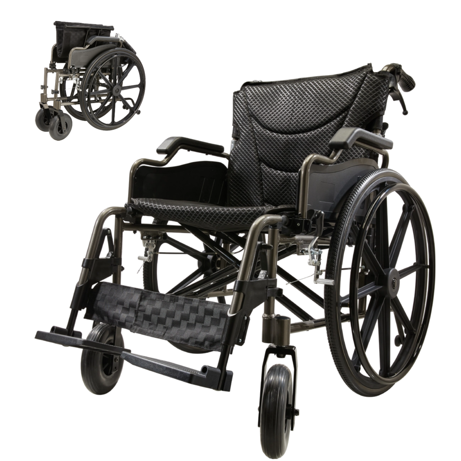 Wheelchair Manual Transport Folding Aluminum 18 In Seat 275 LB Dark Gray