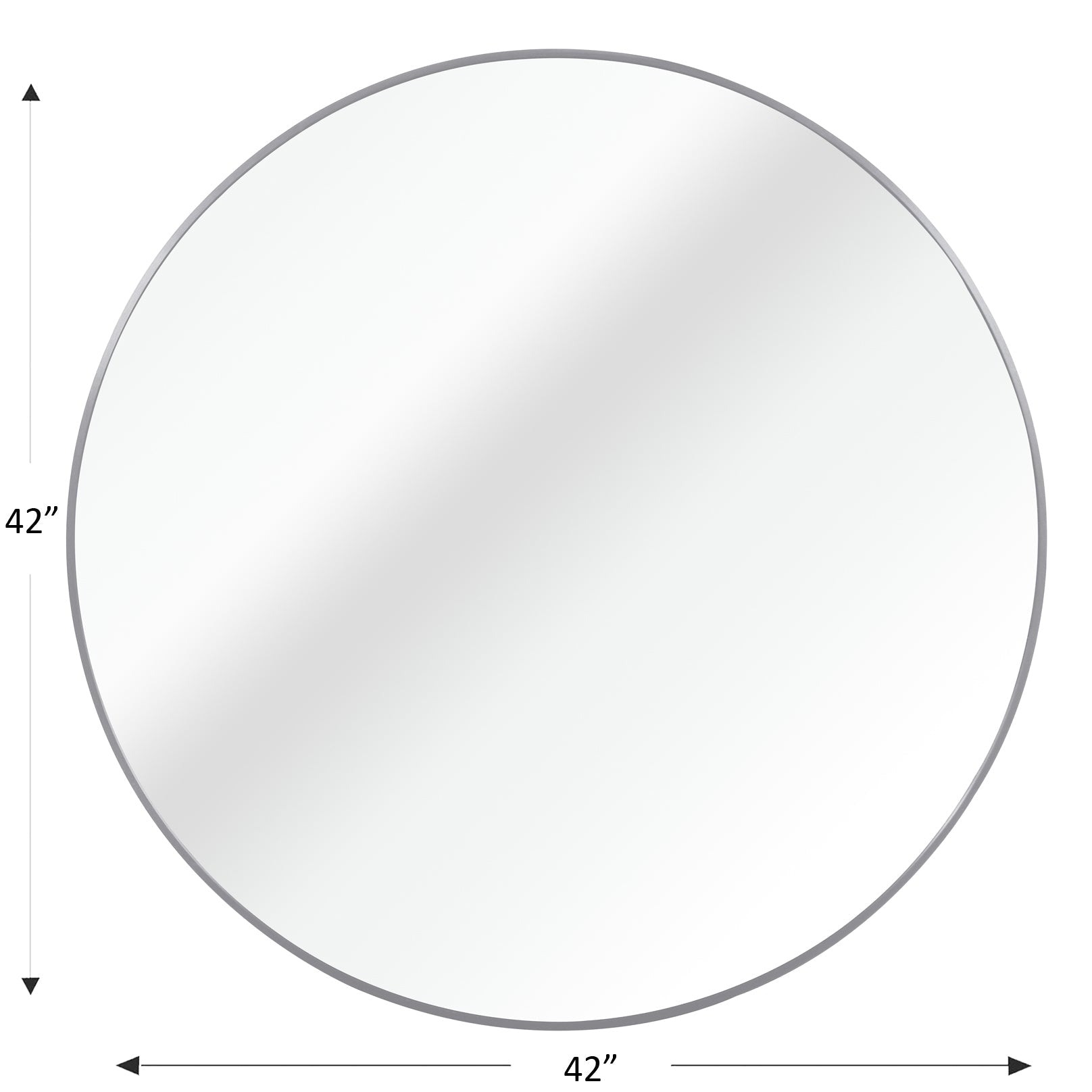 Wall Mirror Round Aluminum Frame Silver 42 In HD Glass Shatterproof Film