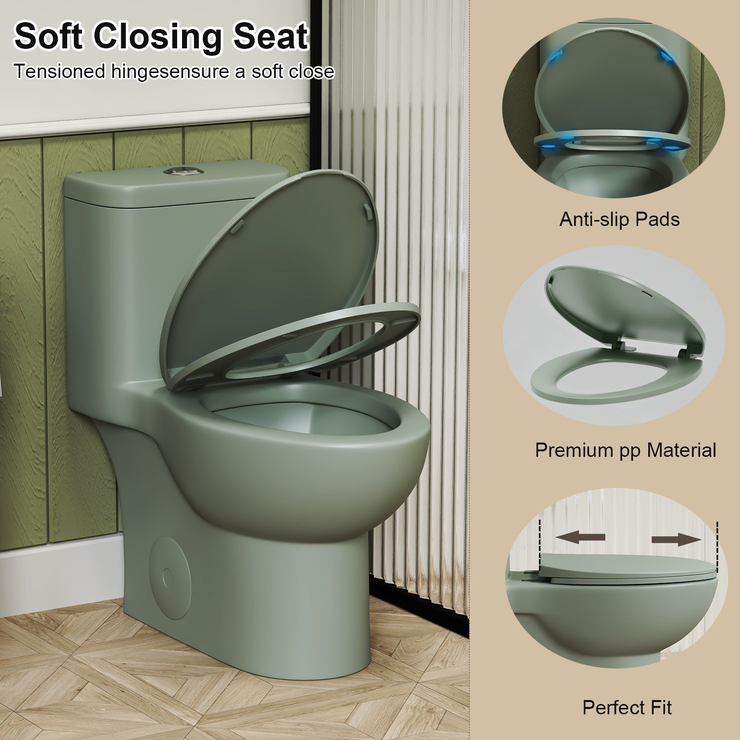 1.1/1.6 GPF Tornado Flush One-Piece Toilet ADA Height 17in, Dual Flush, Green