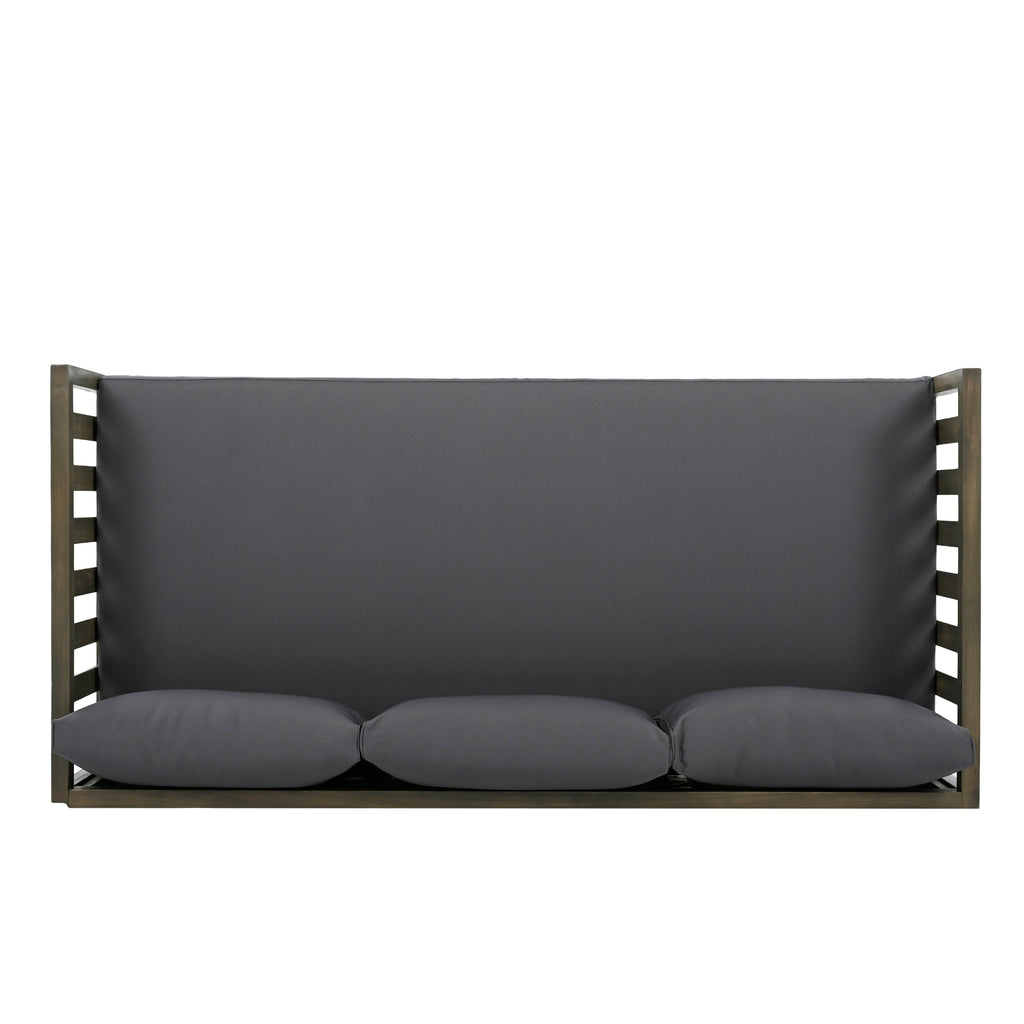 Outdoor Daybed Set Acacia Wood Gray 3 Seater Chaise