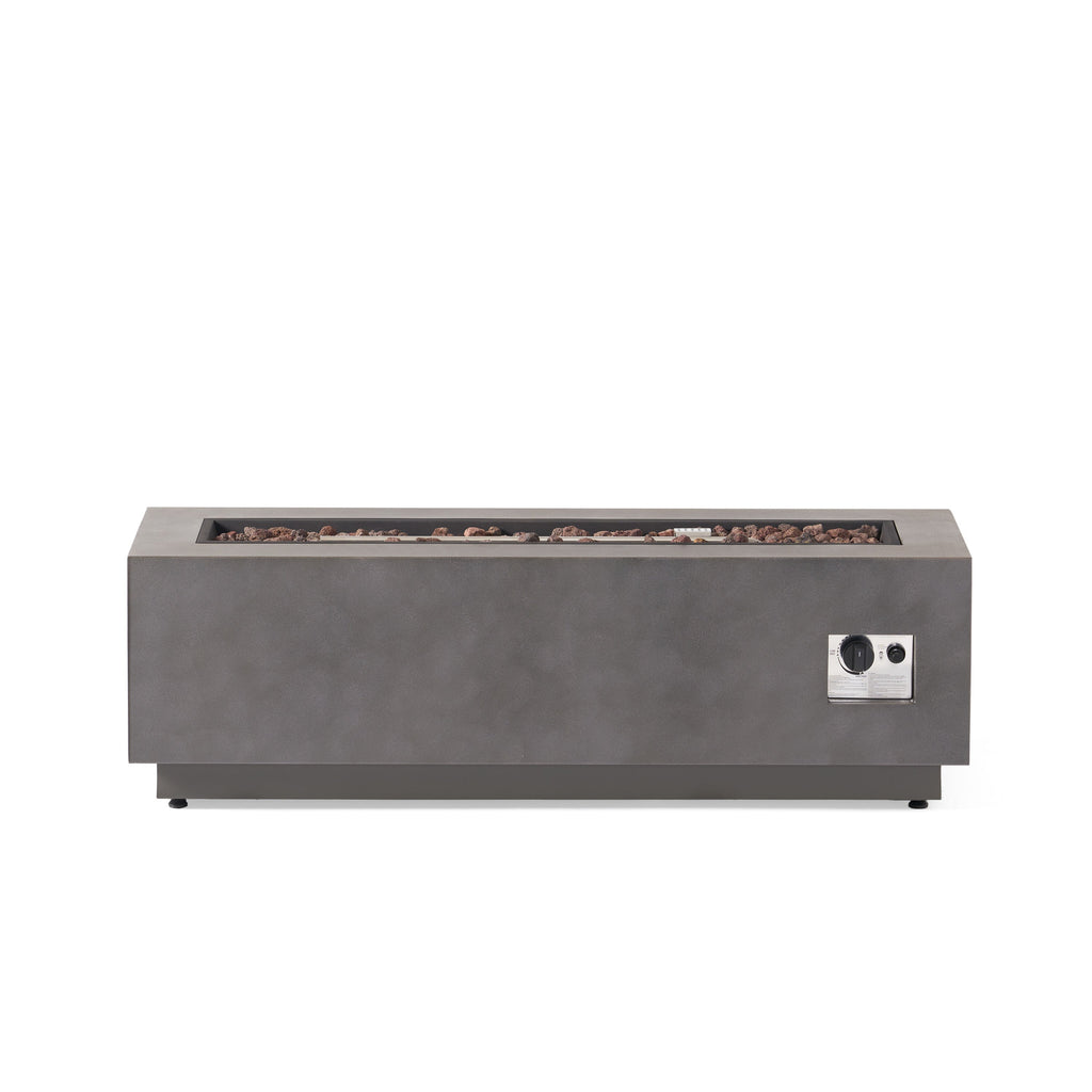 RECTANGULAR IRON FIRE PIT 50,000 BTU WITH TANK HOLDER, Stone Gray