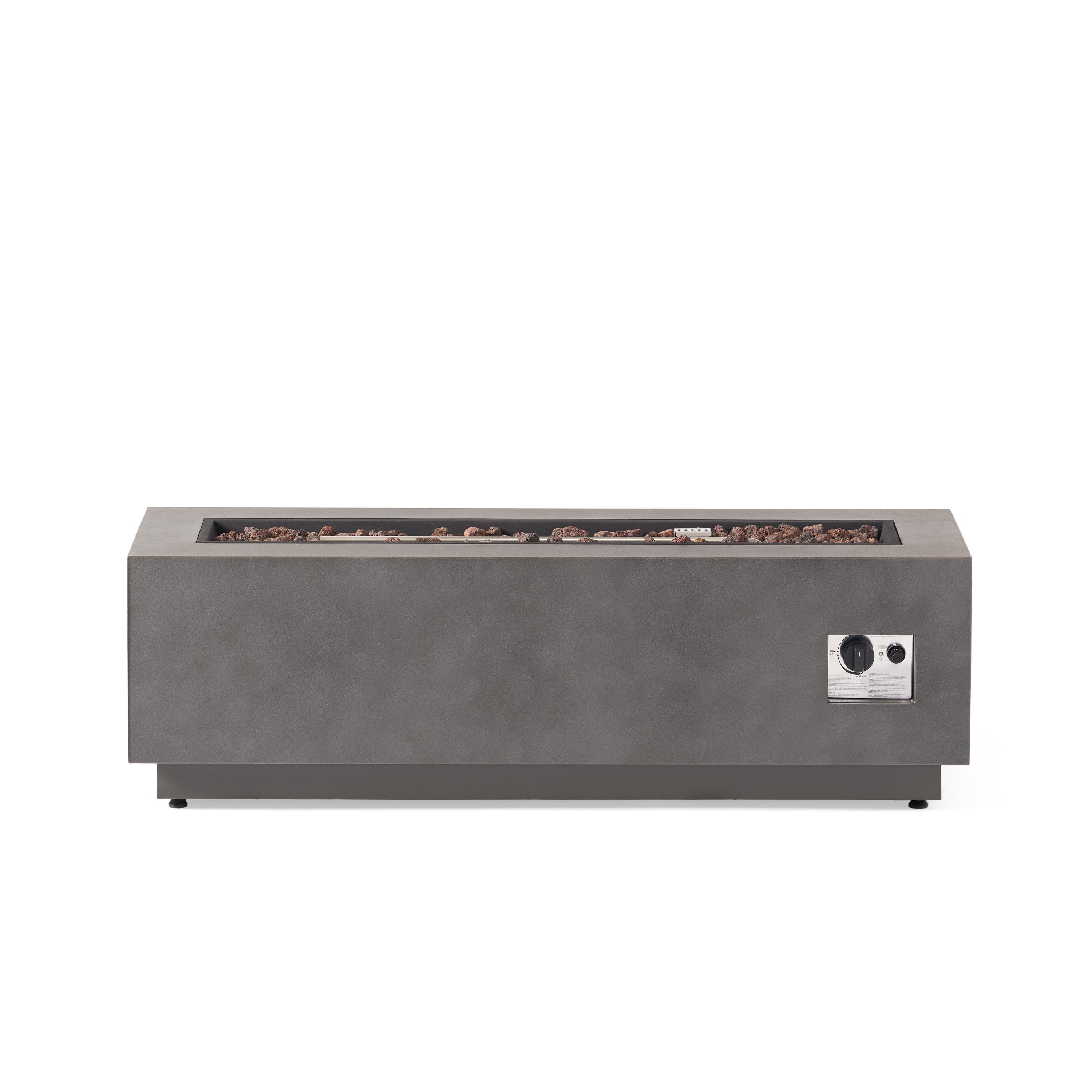 RECTANGULAR IRON FIRE PIT 50,000 BTU WITH TANK HOLDER, Stone Gray