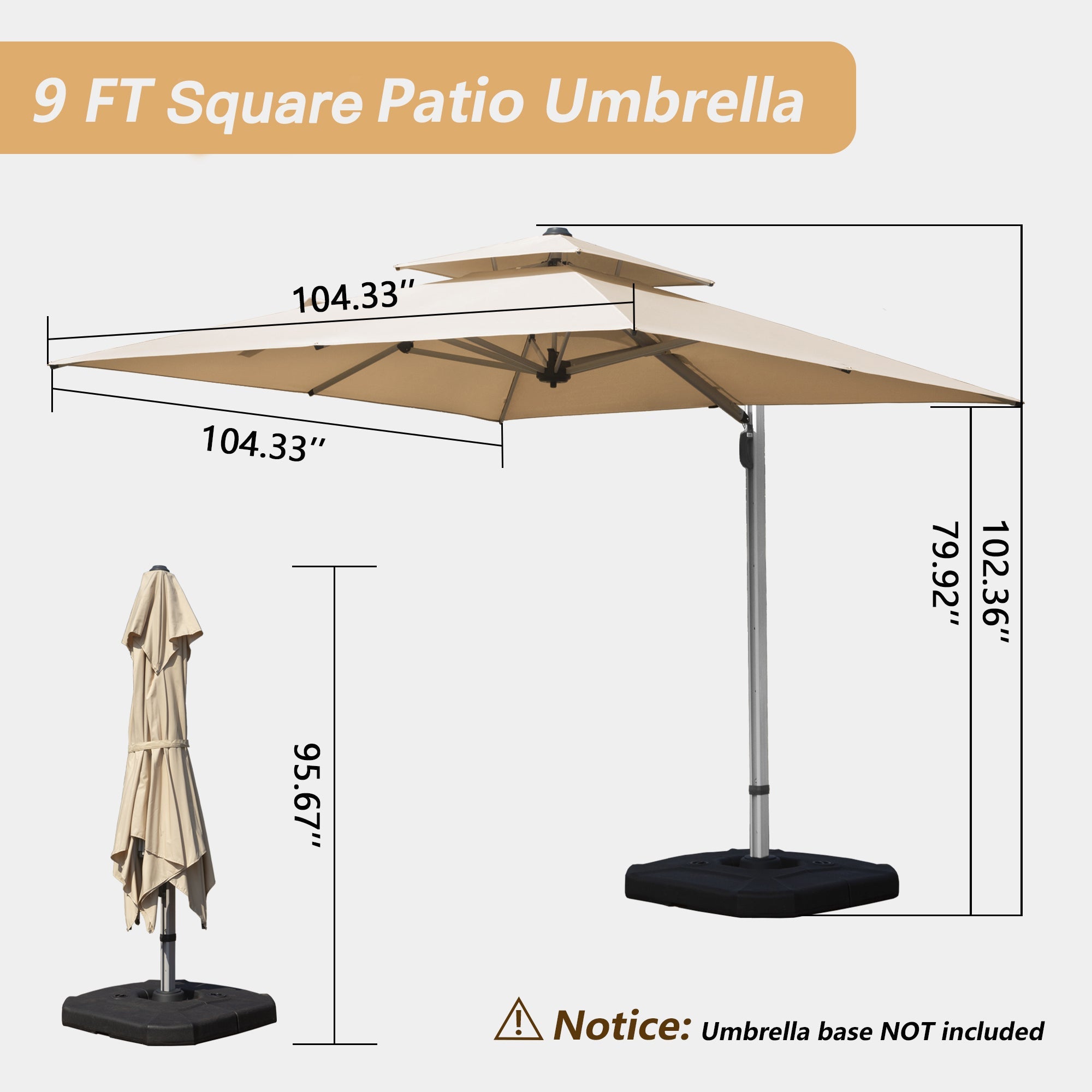 9 Ft Cantilever Patio Umbrella Tilt Aluminum Beige 360 Rotation