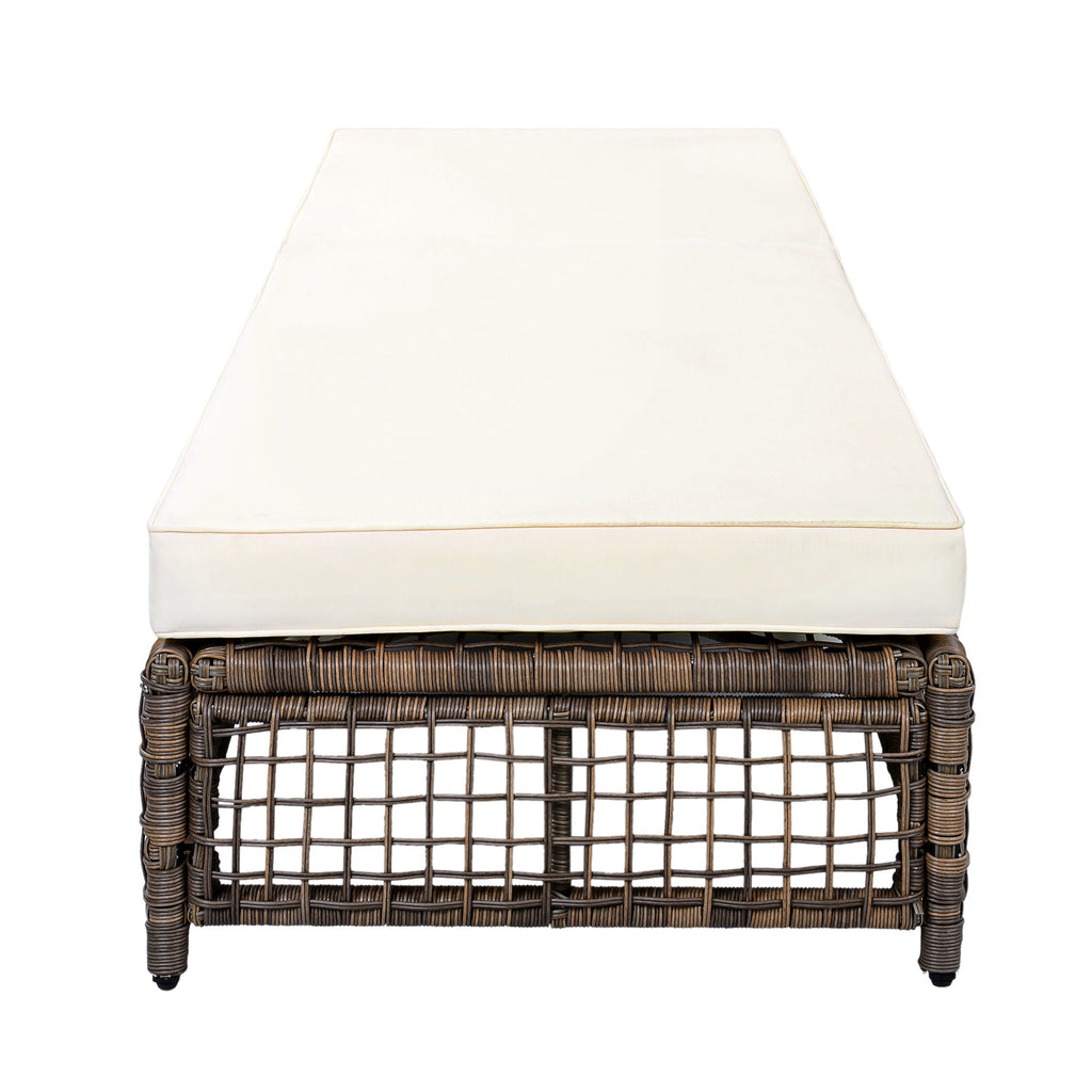 Outdoor Lounge Chair with 5-Position Backrest, Rattan Chaise Lounge in Beige