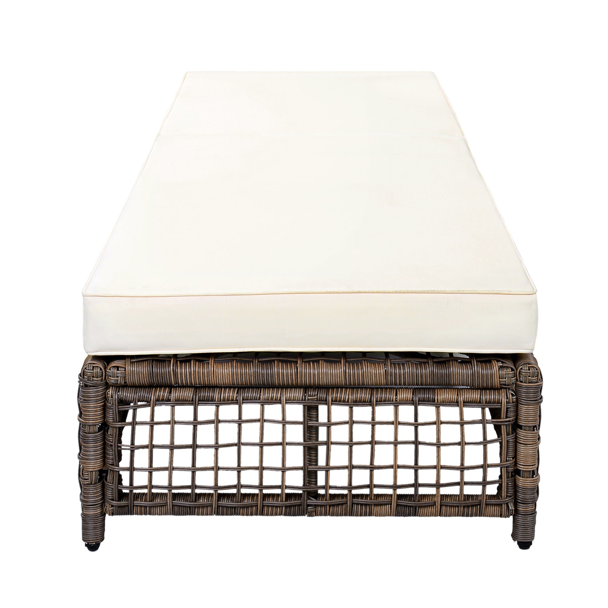 Outdoor Lounge Chair with 5-Position Backrest, Rattan Chaise Lounge in Beige