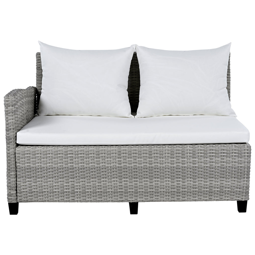 Outdoor Sectional Set PE Rattan Steel White 5 Piece Seats 7 Extendable