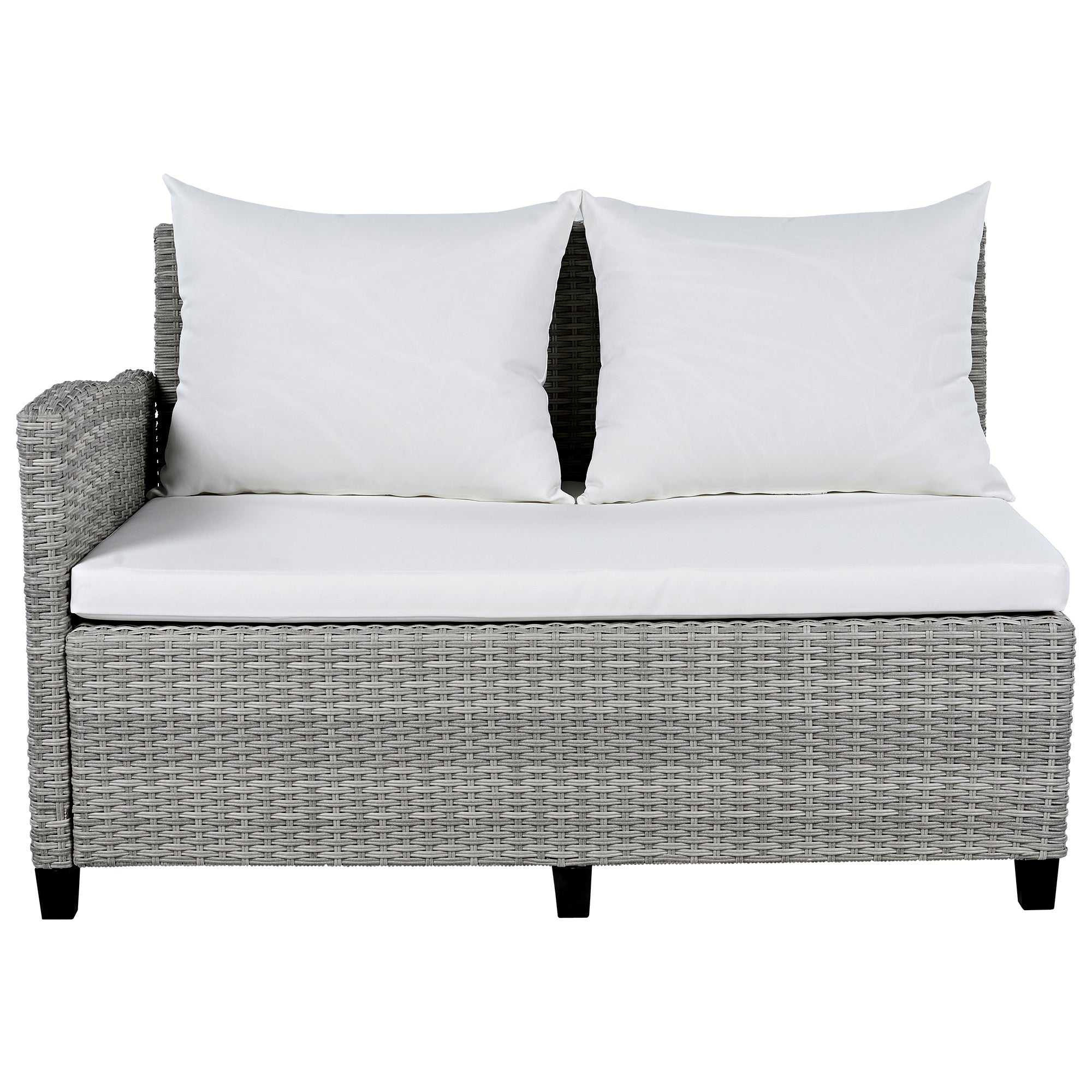 Outdoor Sectional Set PE Rattan Steel White 5 Piece Seats 7 Extendable
