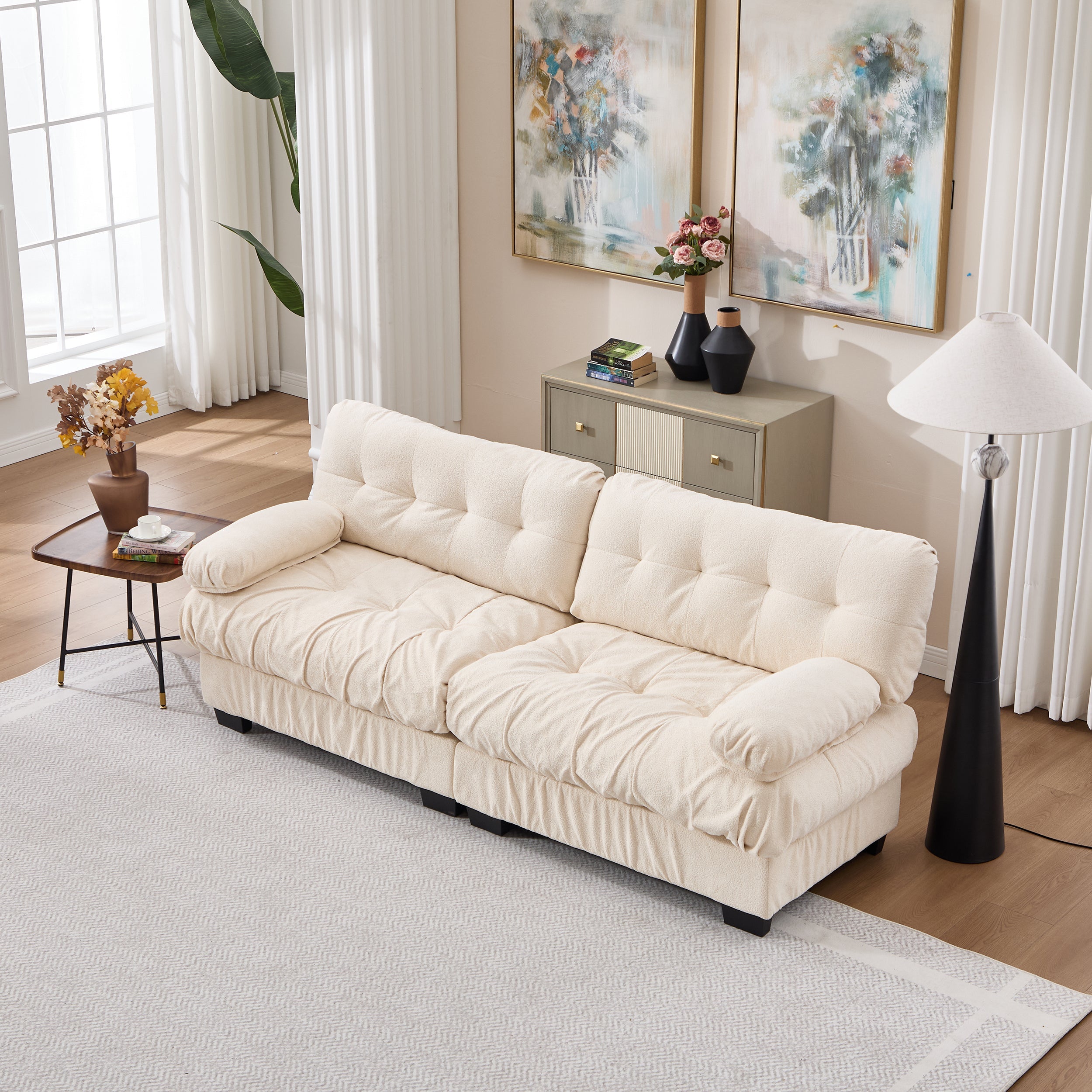 Sectional Sofa Cloud Modular Flannelette Beige 2 Seat 88 In 4 Pillows