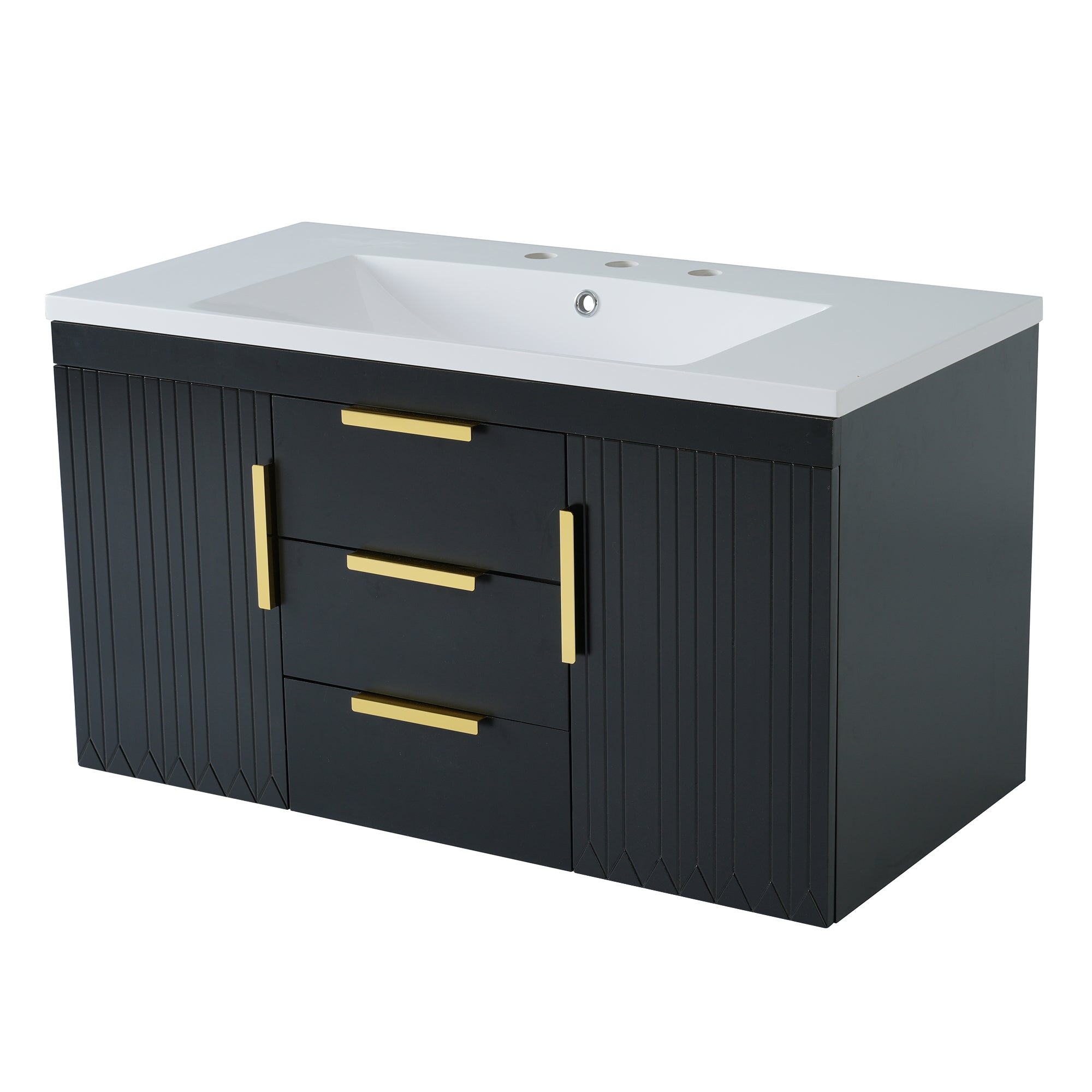 36'' Wall Mounted Bathroom Vanity with Resin Sink and 2 Drawers