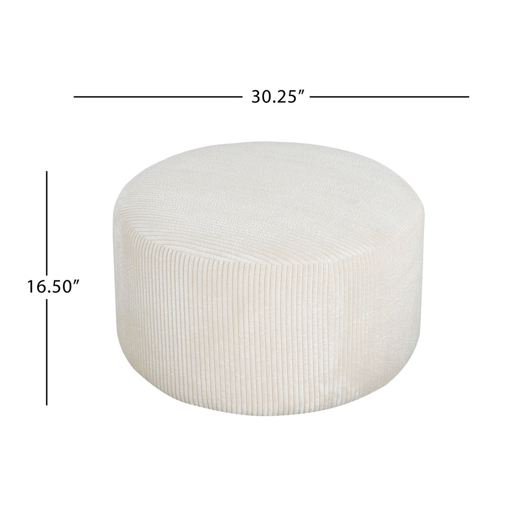 Upholstered Round Ottoman, Beige, Corduroy