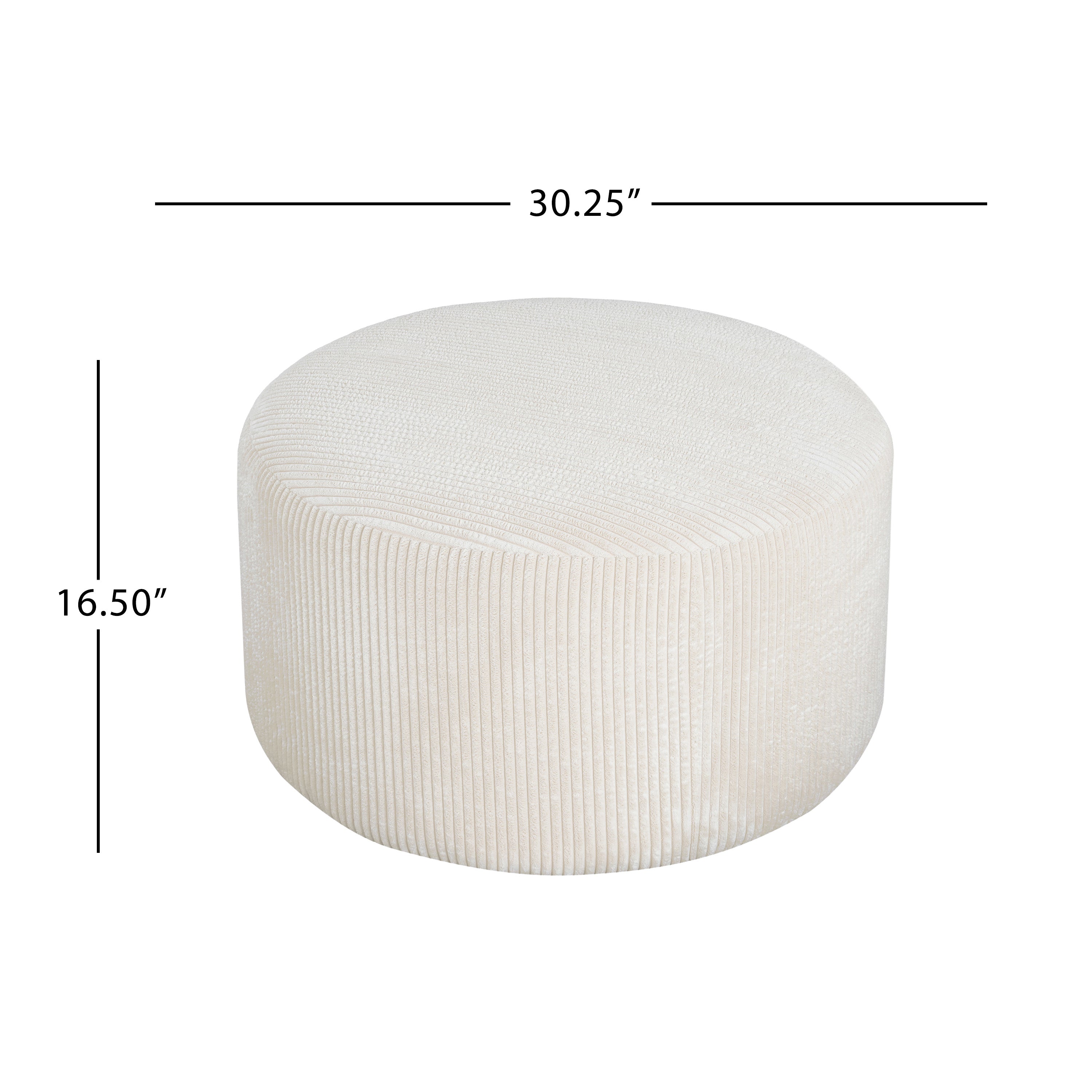 Upholstered Round Ottoman, Beige, Corduroy